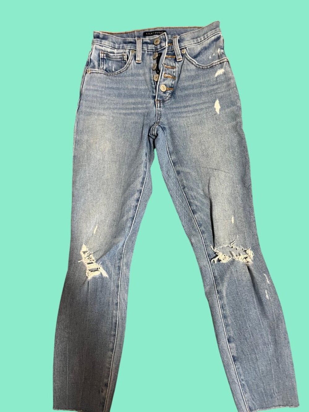 Lucky Brand High Rise Crop Distressed Denim Jeans Button Fly